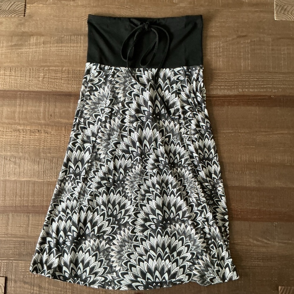 Prana Solana Strapless Convertible Maxi Dress Black Grey Geometric Floral Large
